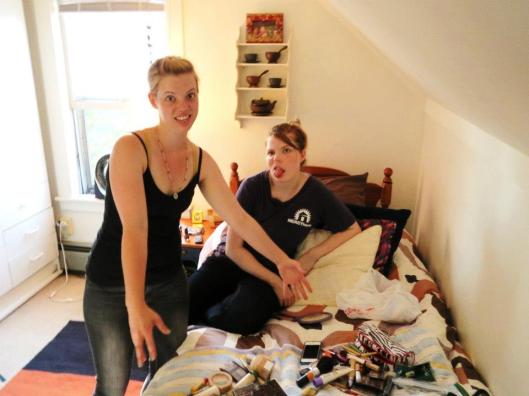 Kate is the one with the tongue.  I'm the one doing the big arms thing.  Don't be intimidated by our dazzling beauty.